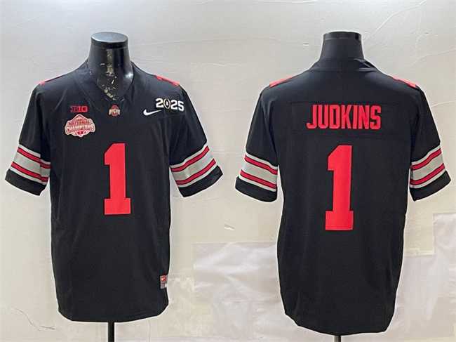 Men%27s Ohio State Buckeyes #1 Quinshon Judkins Black 2025 CFP Final With National Champions Patch F.U.S.E. Vapor Limited Stitched Football Jersey
